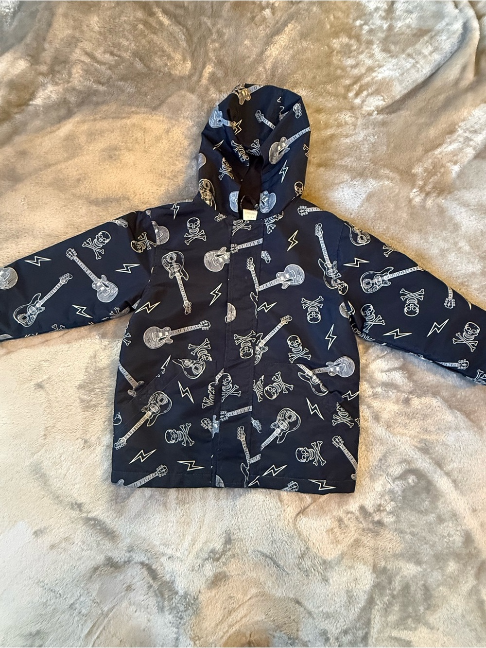 Gymboree Navy Guitar & Skull Hooded Kids Jacket